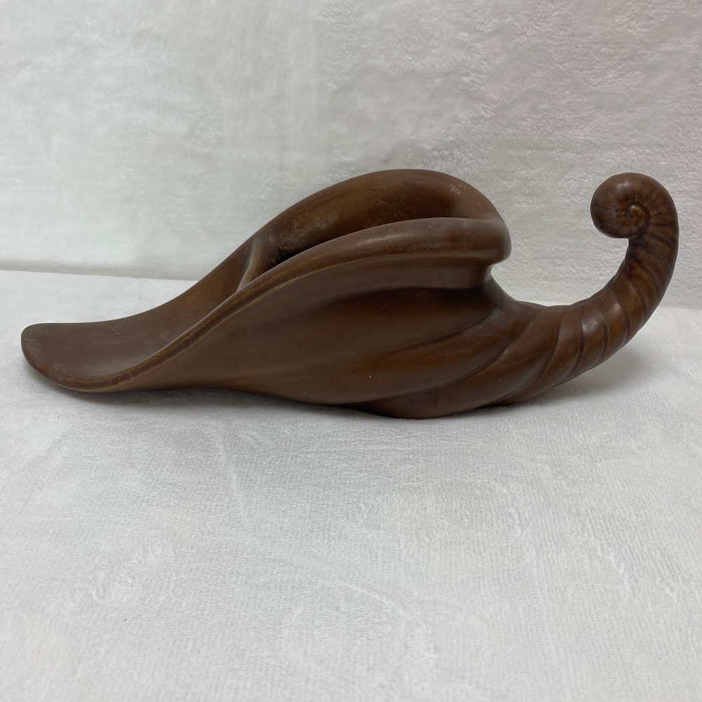VTG Brown Ceramic Cornucopia Horn of Plenty‎ Vase Planter Table Decor D475